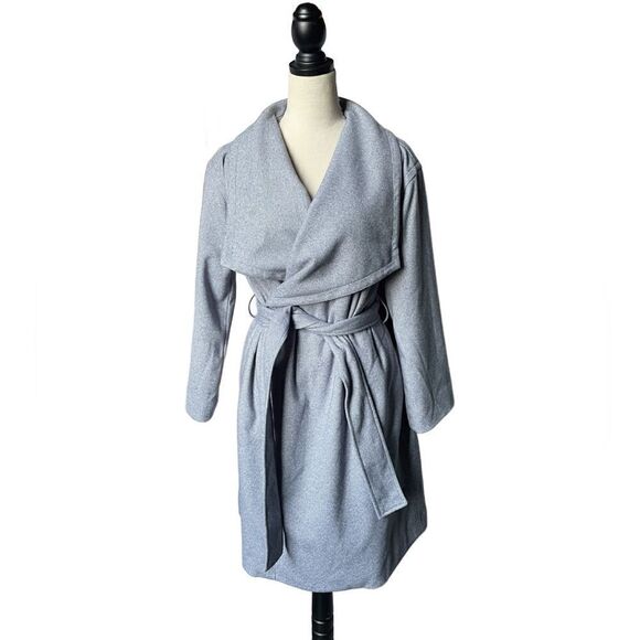 A New Day Blue & White Knit Mid Length Wrap Coat w/Wide Lapel & Belt (Size: XS) - Picture 1 of 15